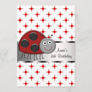 Rode lieveheersbeestjes 6e verjaardagsfeestje kaart