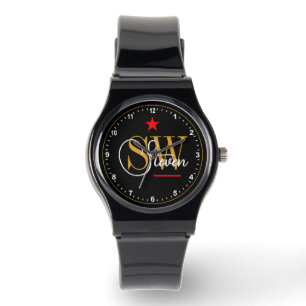 Rode lijn - Monogrammen Naam, zwart & handtekening Horloge