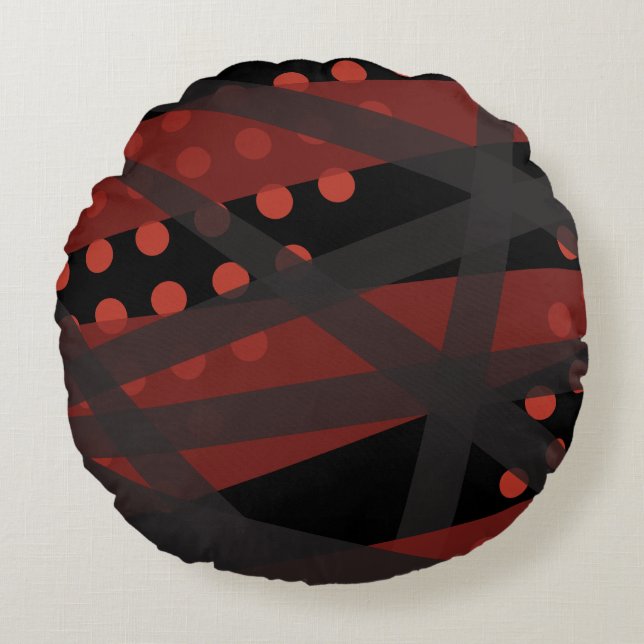 Rode lijnen met Stippen Sierkussen Rond Kussen (Voorkant)