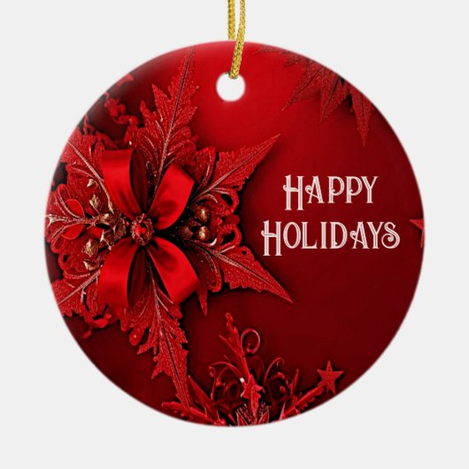 Rode Lint Bloemen Vakantie Kerstmis Ornament (Voorkant)