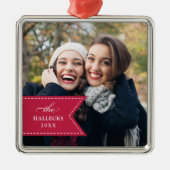 Rode lint | Holiday-foto Metalen Ornament (Voorkant)