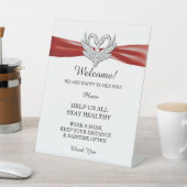 Rode Lint Zilveren Zwanen Bruiloft Veiligheid Reclamebord Met Voetstuk (Insitu)