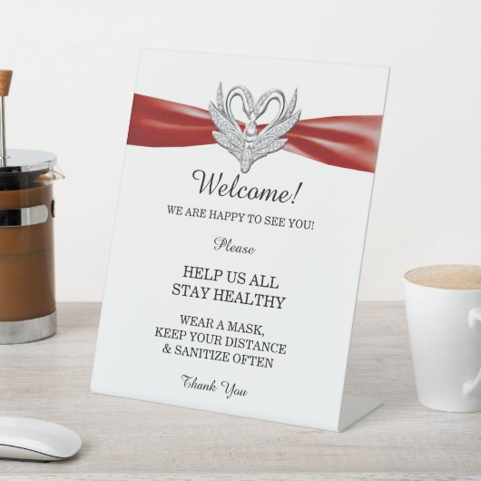 Rode Lint Zilveren Zwanen Bruiloft Veiligheid Reclamebord Met Voetstuk (Insitu)