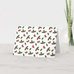 Rode linten en kerst hulst planten patroon & tekst feestdagen kaart