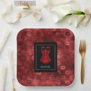 Rode Lippen Corset Bruidsfeest Papieren Bordje