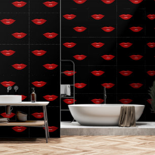 Rode Lippen Custom Color Zwart Behang