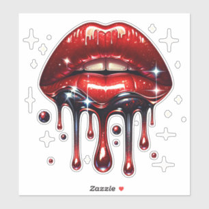 Rode lippen druipend van de glitter glam nep schit sticker