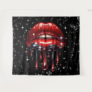 Rode lippen druipend van glitters glamour glans wandkleed