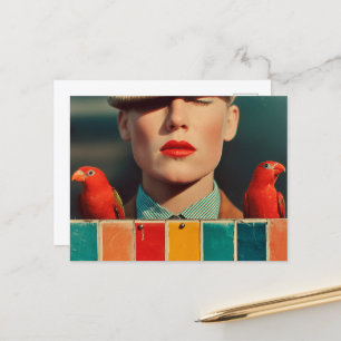 Rode Lippen en Rode Papegaaien Briefkaart