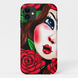 Rode Lippen en Rode Rozen Patroon iPhone 11 Hoesje