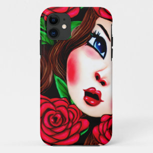Rode Lippen en Rode Rozen Patroon iPhone 11 Hoesje