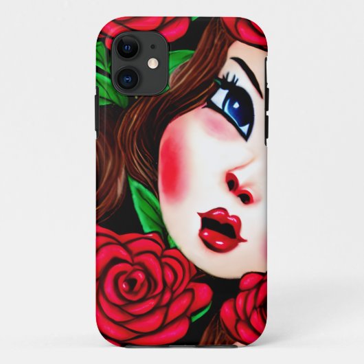 Rode Lippen en Rode Rozen Patroon Case-Mate iPhone Case (Achterkant)
