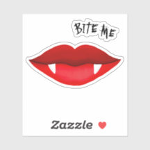 Rode lippen en vampierhoeken bite me Sticker