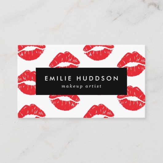 Rode lippen, kus, patroon van lippen, make-up arti visitekaartje (Voorkant)