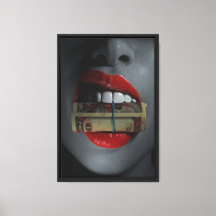 Rode lippen met contant ingelijste canvas muurkuns afdruk