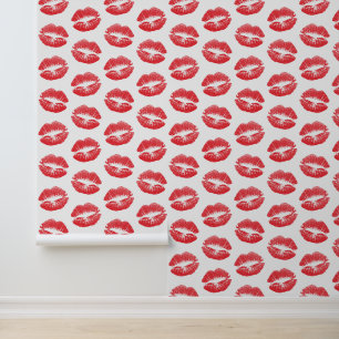 Rode lippen, patroon van lippen, rode lippenstift, behang