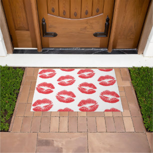 Rode lippen, patroon van lippen, rode lippenstift, deurmat