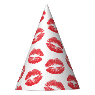 Rode lippen, patroon van lippen, rode lippenstift, feesthoedjes