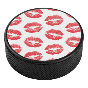 Rode lippen, patroon van lippen, rode lippenstift, hockey puck