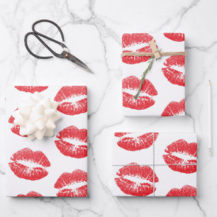 Rode lippen, patroon van lippen, rode lippenstift, inpakpapier vel