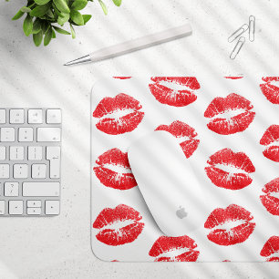 Rode lippen, patroon van lippen, rode lippenstift, muismat