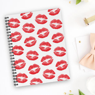 Rode lippen, patroon van lippen, rode lippenstift, notitieboek