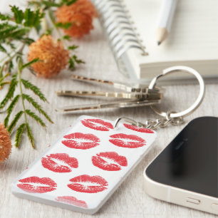 Rode lippen, patroon van lippen, rode lippenstift, sleutelhanger