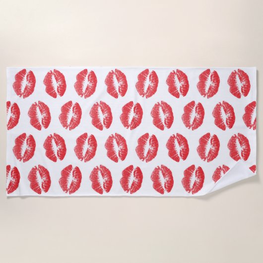 Rode lippen, patroon van lippen, rode lippenstift, strandlaken (Voorkant)