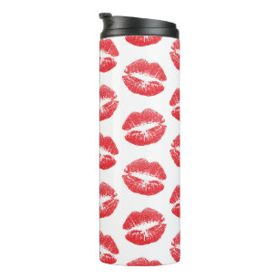 Rode lippen, patroon van lippen, rode lippenstift, thermosbeker