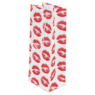 Rode lippen, patroon van lippen, rode lippenstift, wijn cadeautas