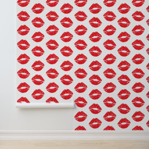 Rode lippen, rode lippenstift, kus, patroon van li behang