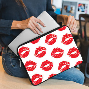 Rode lippen, rode lippenstift, kus, patroon van li laptop sleeve