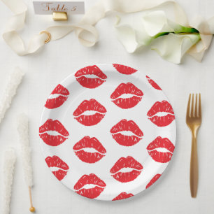 Rode lippen, rode lippenstift, kus, patroon van li papieren bordje
