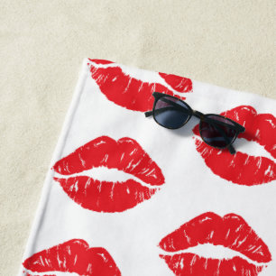 Rode lippen, rode lippenstift, kus, patroon van li strandlaken