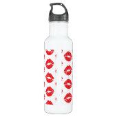 Rode lippen, rode lippenstift, kus, patroon van li waterfles  (Achterkant)