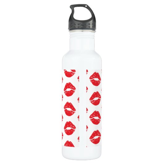 Rode lippen, rode lippenstift, kus, patroon van li waterfles  (Achterkant)