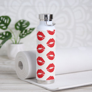 Rode lippen, rode lippenstift, kus, patroon van li waterfles