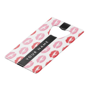 Rode lippen, roze lippen, kus, Jouw naam, personal Kredietkaart Flessenopener