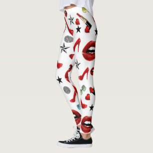 Rode Lippenstift Hoge Hakken Lippen Leggingen Leggings