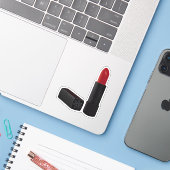 Rode lippenstift in zwart sticker (Laptop met iPhone)