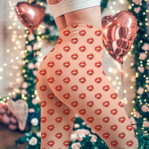 Rode lippenstift kusprint perzik leggings
