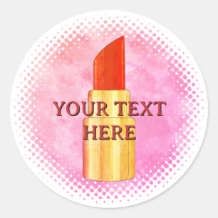 Rode lippenstift tekenkunst aangepaste tekst aquar ronde sticker
