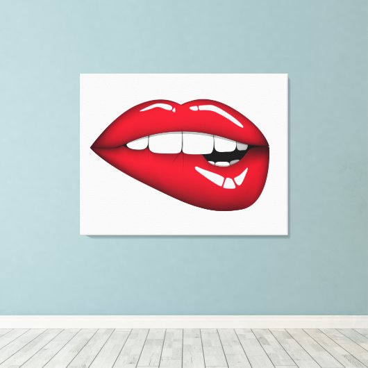 Rode Lips 2 Canvas Afdruk (Insitu (Houten vloer))