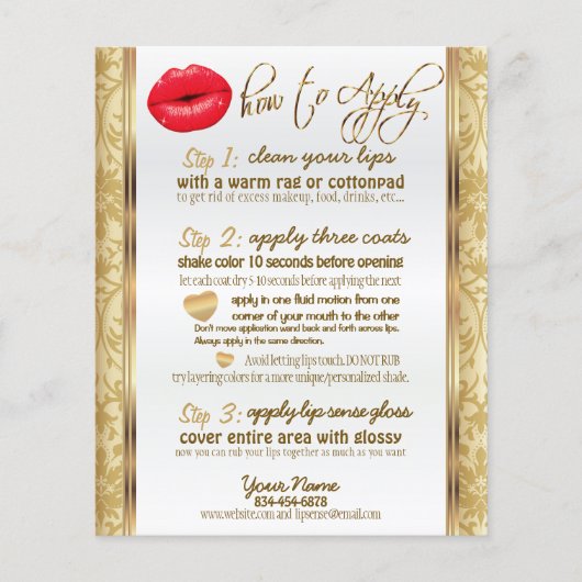 Rode Lips en Gold Damask instructies Flyer (Voorkant)