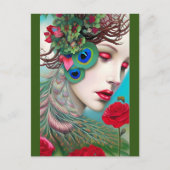 Rode lips en Rozen Peacock Abstract Briefkaart (Voorkant)