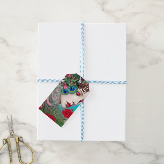 Rode lips en Rozen Peacock Abstract Cadeaulabel (Met Touw)