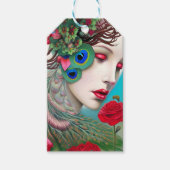 Rode lips en Rozen Peacock Abstract Cadeaulabel (Voorkant)