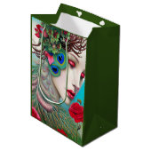 Rode lips en Rozen Peacock Abstract Medium Cadeauzakje (Voorkant Gekanteld)