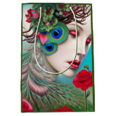 Rode lips en Rozen Peacock Abstract Medium Cadeauzakje (Voorkant)