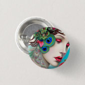 Rode lips en Rozen Peacock Abstract Ronde Button 3,2 Cm (Voorkant /achterkant)